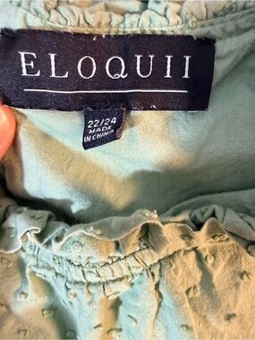 Eloquii Sage Green Textured Ruffle Neck Top